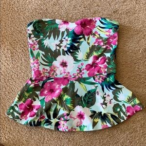 Express Floral Peplum Top - Strapless